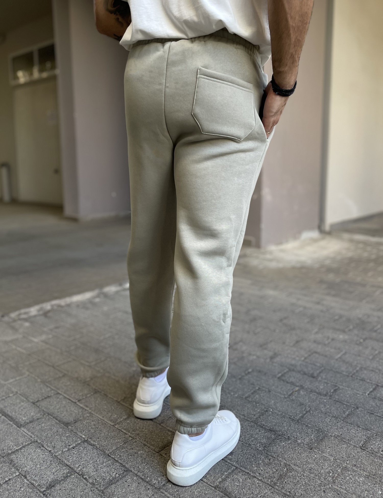 Ανδρικό λαδί ανοιχτό παντελόνι φόρμας με λάστιχο ES26001L φωτογραφία